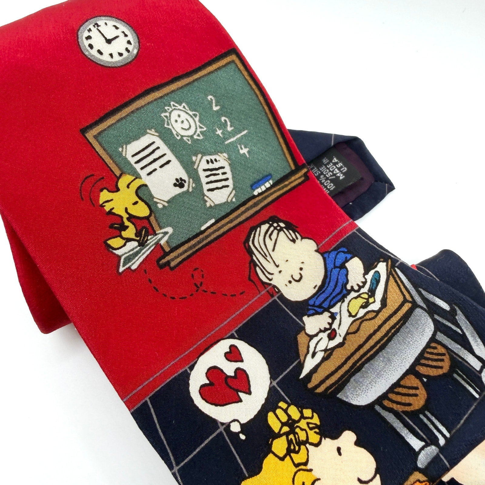 Vintage 90s Peanuts Navy Red 100% Silk School Is Cool Classroom Necktie