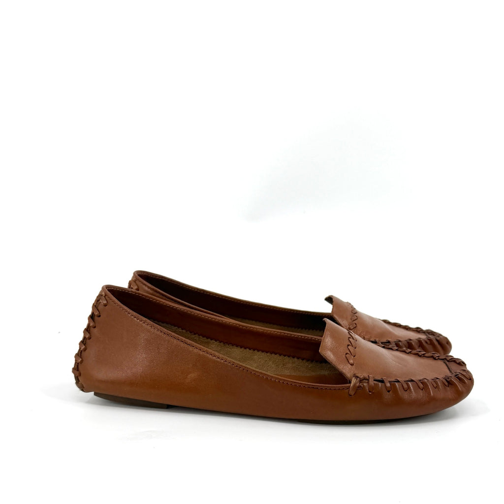 Kate Spade Brown Genuine Leather Whipstitch Moccasin Slip On Loafers
