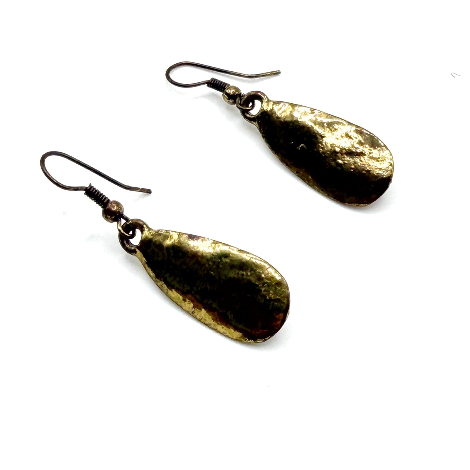Vintage 80s Bronze Molten Brutalist Solid Metal Dangle Earrings