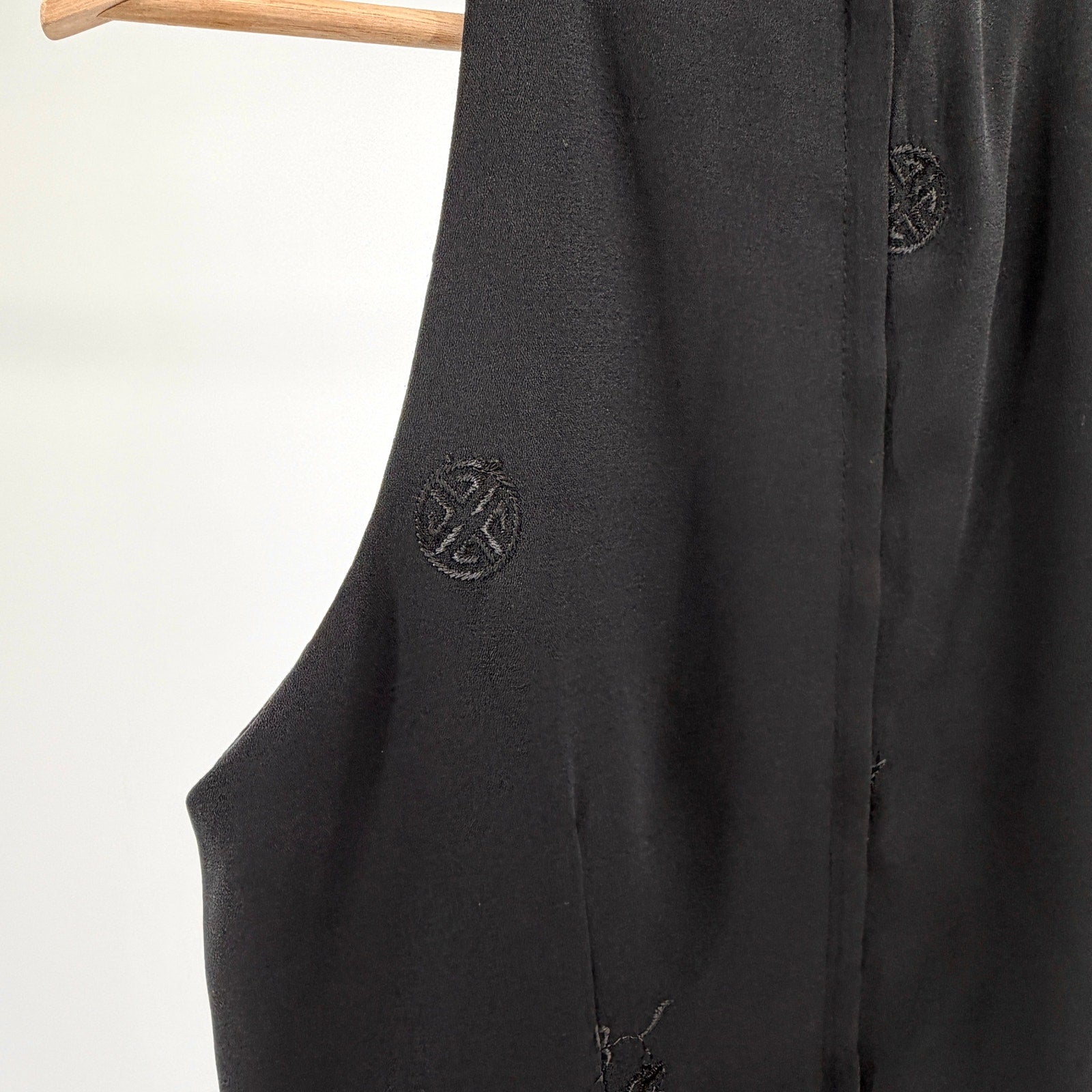 Vintage 90s CDC Petites Black Embroidered Chinese Medallion Mini Dress