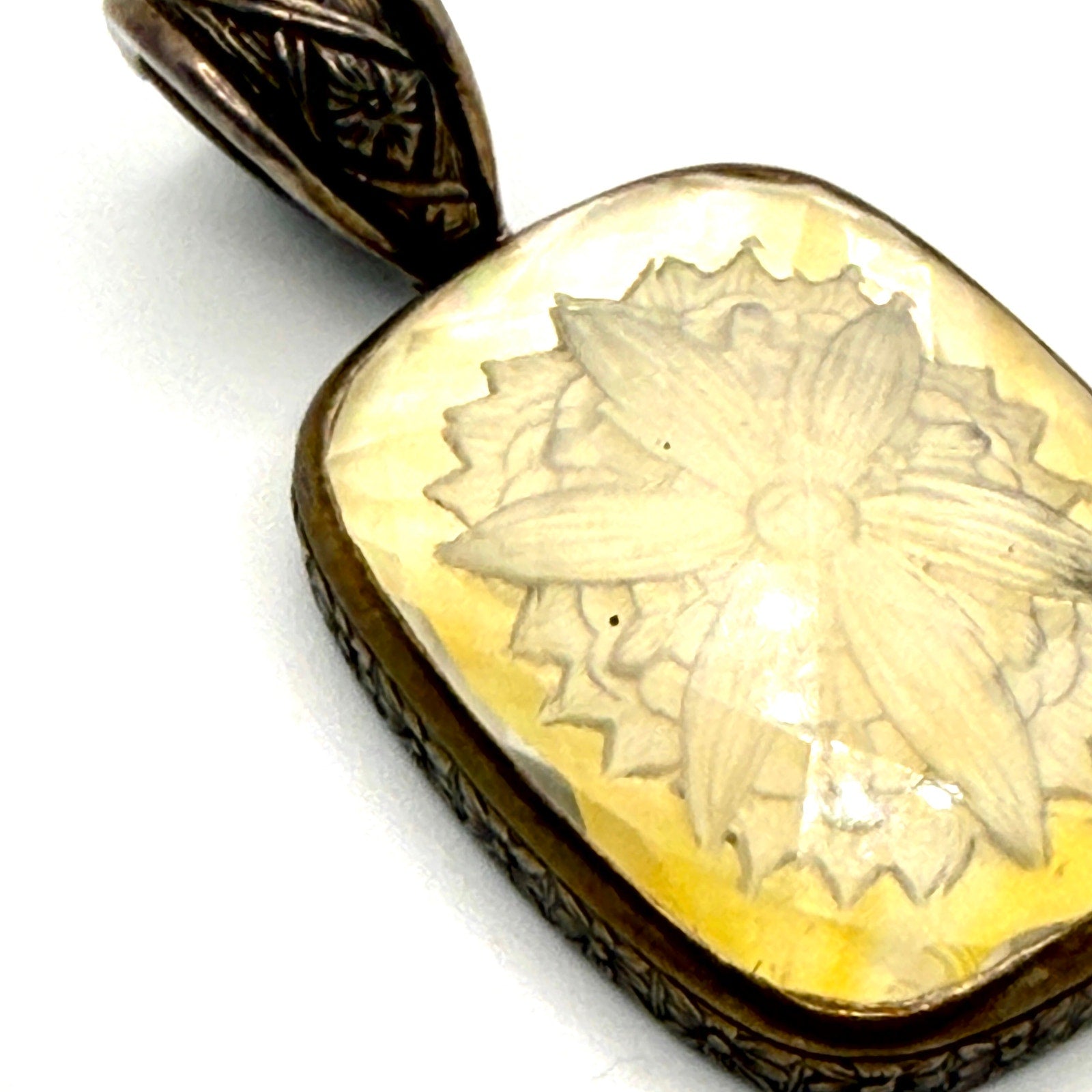 Vintage 90s Stephen Dweck Yellow Cut Glass Intaglio Enhancer Pendant