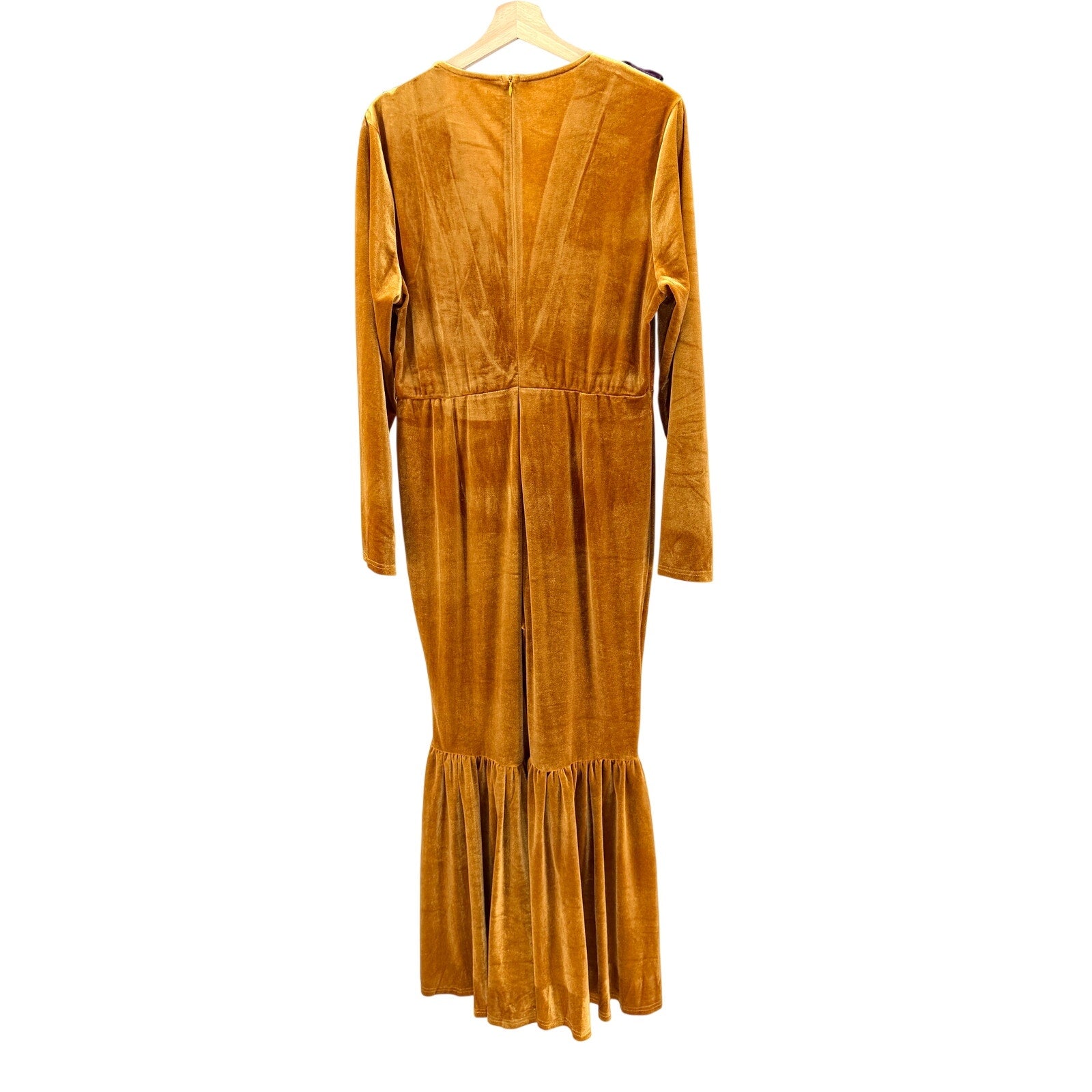 Gold Velvet Purple Ruffle Deep V-Neck Mermaid Jumpsuit