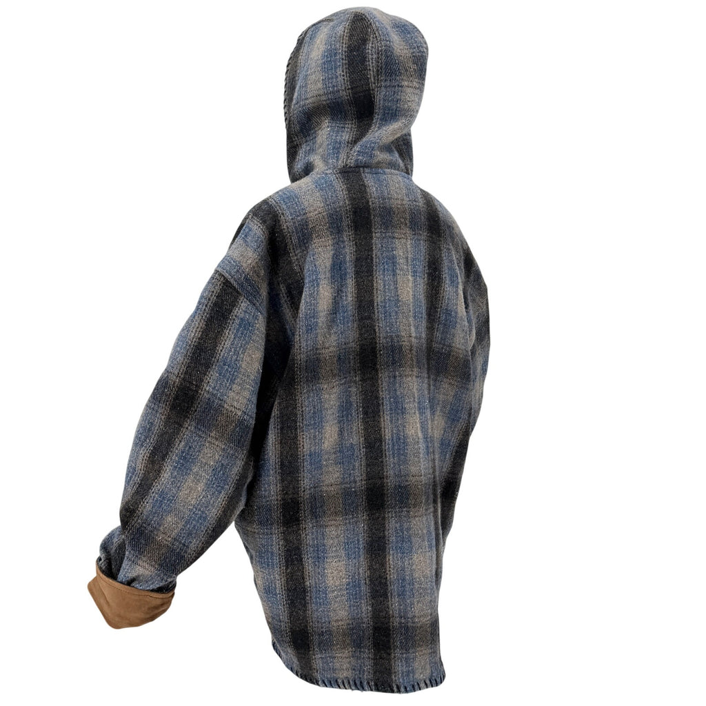 Vintage 90s Free Country Blue Gray Plaid Hooded Blanket Jacket