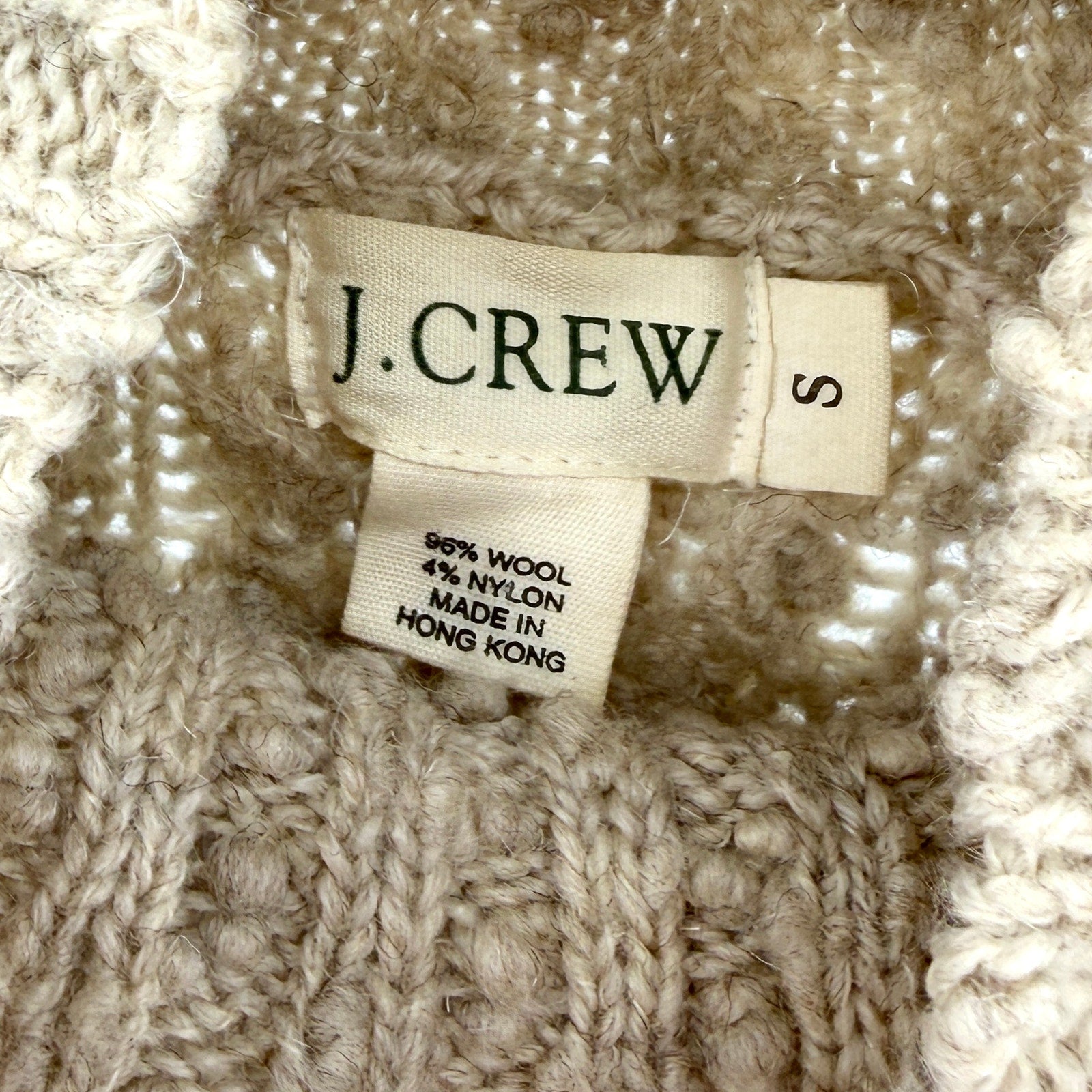 Vintage 90s J.Crew Oatmeal Cable Knit Funnel Neck Sweater