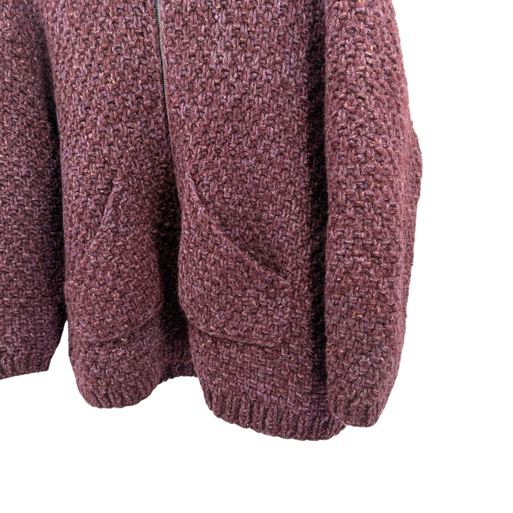 Vintage 90s Custom Knit Purple 100% Wool Hooded Steel Zip Cardigan Sweater