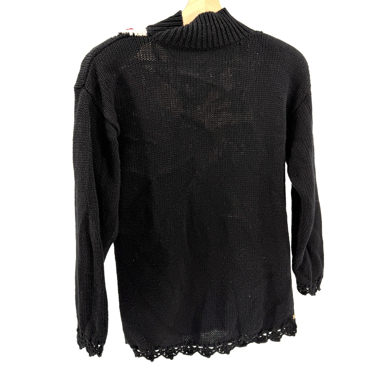 Vintage 90s Casual Corner Black Asian Floral Fan Graphic Beaded Sweater