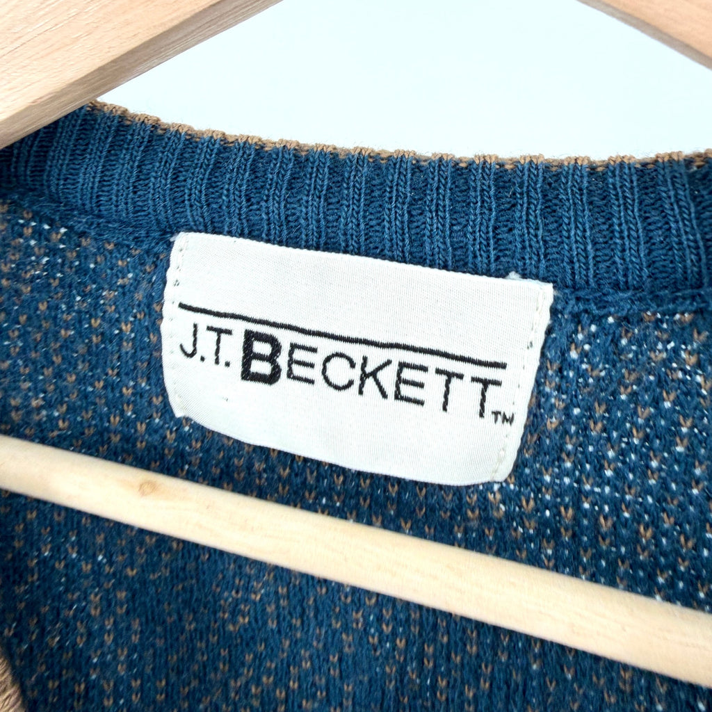 Vintage 90s J.T. Beckett Indigo Blue Paisley V-Neck Sweater Vest