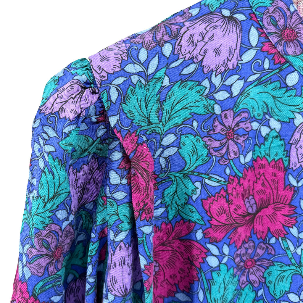 Vintage 80s Umi Collections Purple Floral Romantic Silk Wool Drop Waist Dress