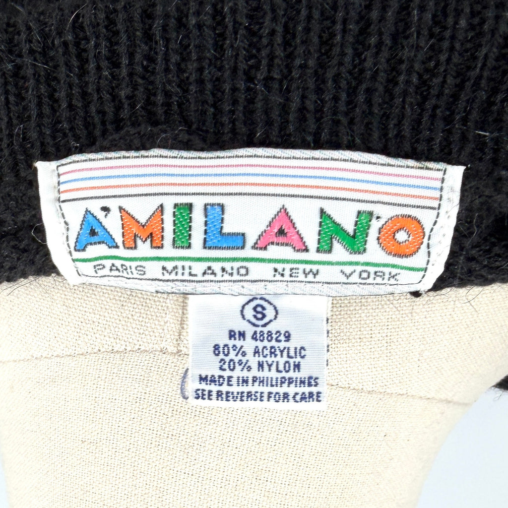 Vintage 80s A'Milano Black Abstract Sequin Beaded New Wave Sweater Dress