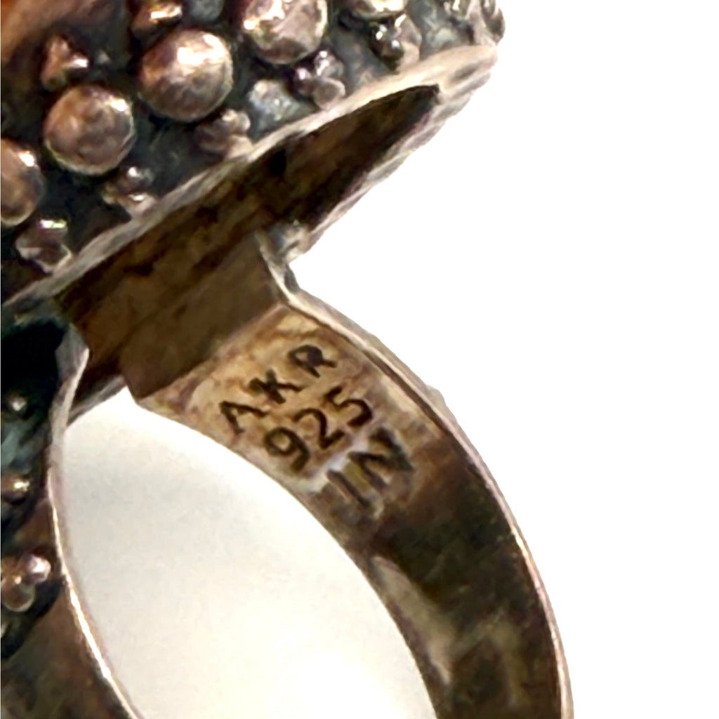 Vintage 90s Amy Kahn Russell Sterling Silver Faceted Quartz Statement Ring