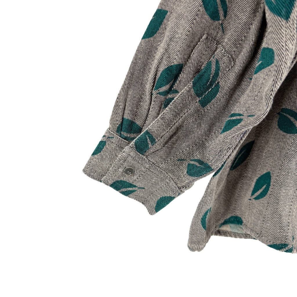 Vintage 80s Mazzoni Grey 100% Cotton Leaf Print Herringbone Shirt