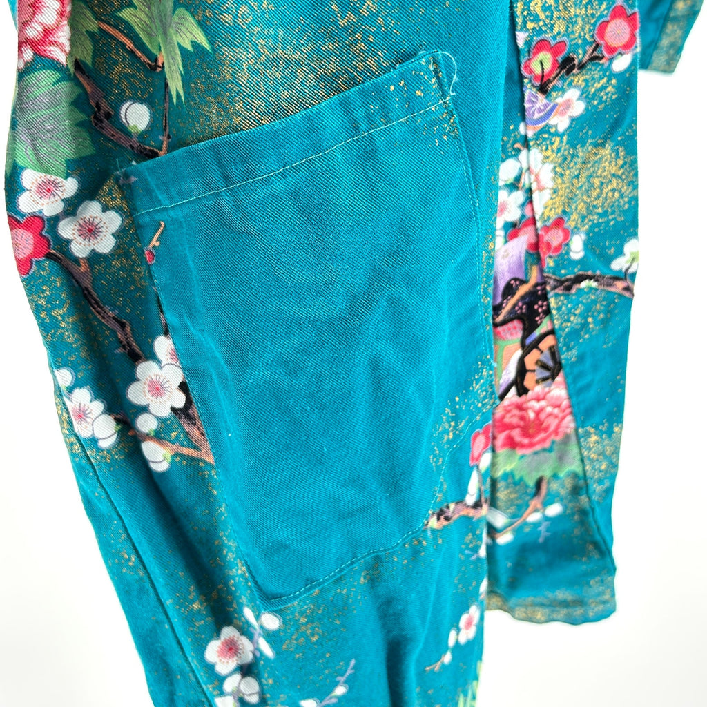 Vintage y2k Japanese Teal 100% Cotton Twill Child’s Kimono