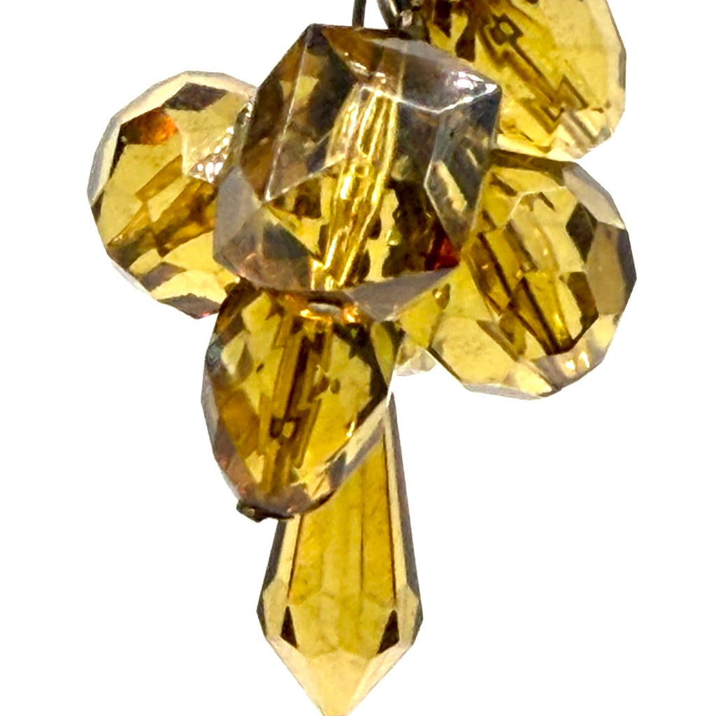 Vintage 80s Amber Lucite Massive Cluster Cascade Statement Clip On Earrings