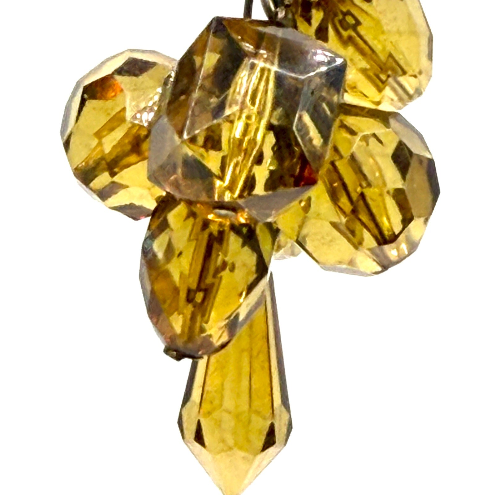 Vintage 80s Amber Lucite Massive Cluster Cascade Statement Clip On Earrings