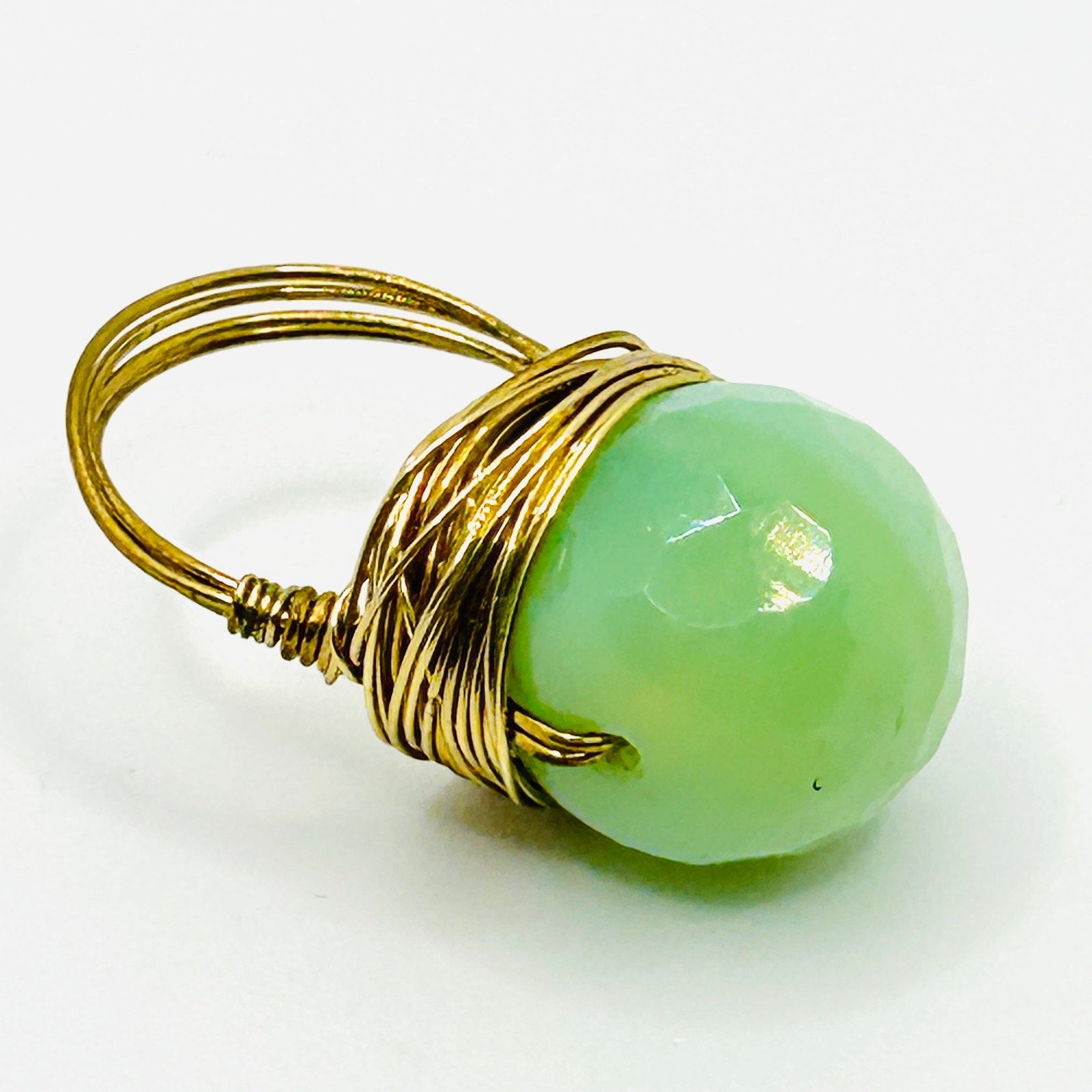 Green Jade Gold Wire Wrapped Statement Ring