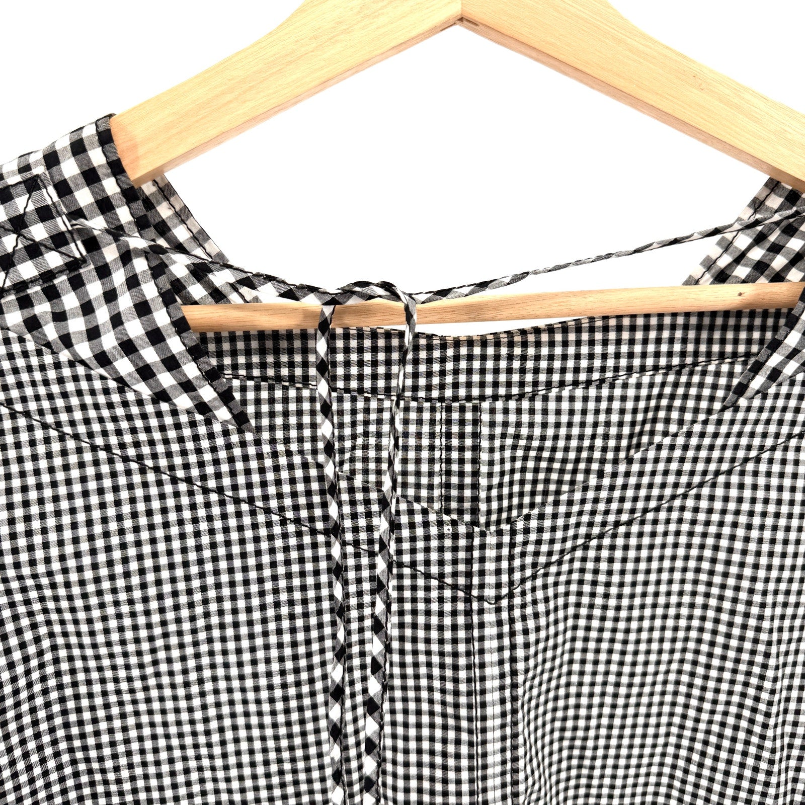 Derek Lam 10 Crosby Black White Gingham 100% Cotton Tie Detail Blouse