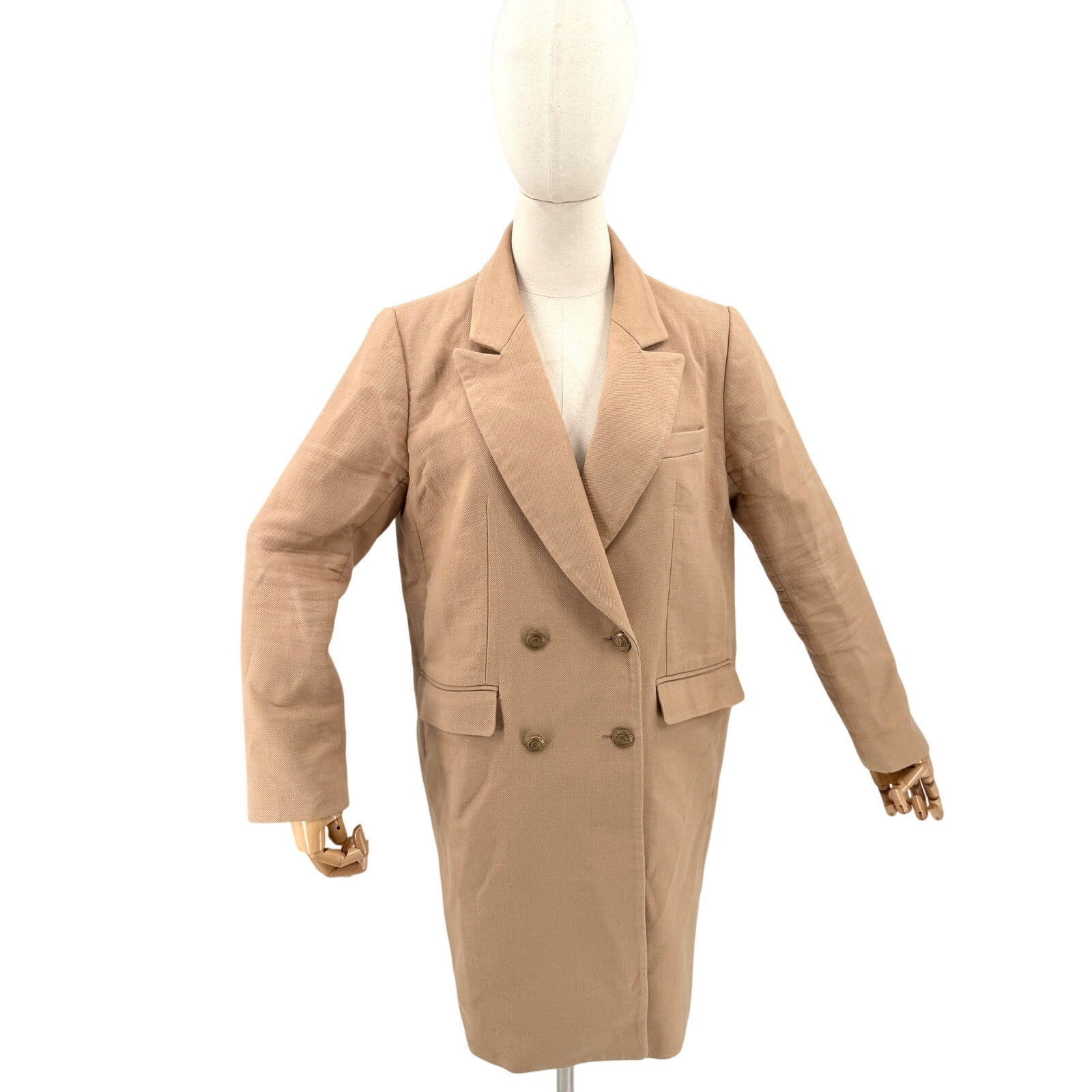 Tara Jarmon Beige Camel 100% Cotton Double Breasted Coat