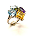 Vintage Y2K Sterling Silver Topaz Amethyst Gemstone Cluster Statement Ring