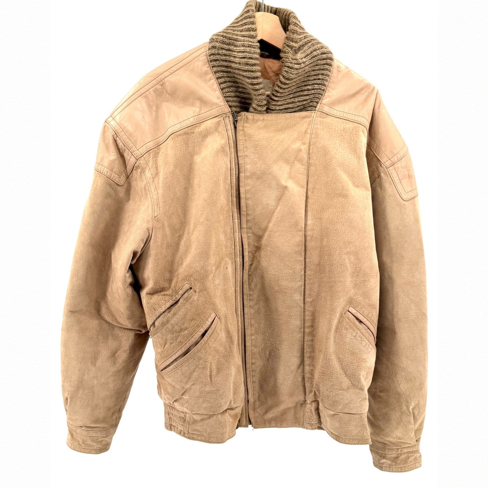 Vintage 80s Jonathan Grey Tan Genuine Leather Suede Bomber Jacket