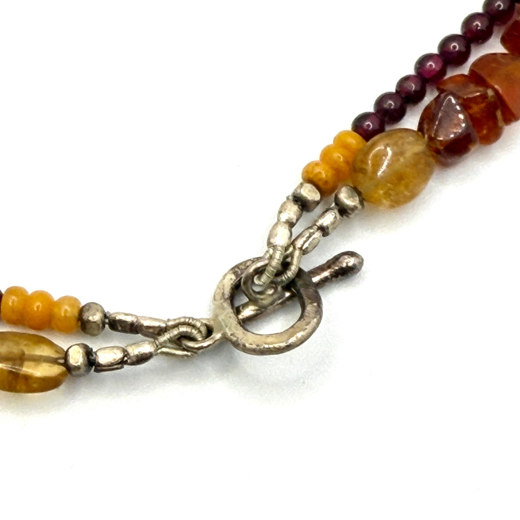 Vintage 90s Raw Amber Garnet Organic Double Strand Toggle Statement Necklace