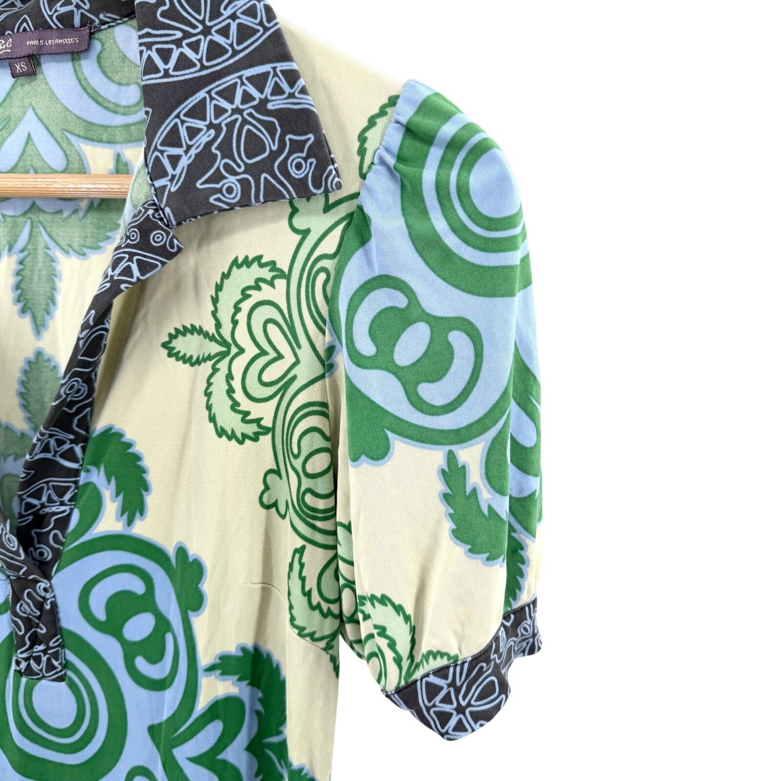Vintage Y2K Hale Bob Green 100% Silk Graphic Print Polo Mini Dress