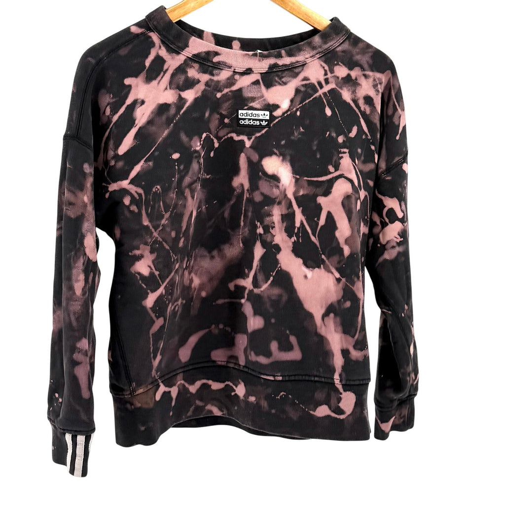 Adidas Black Pink Bleach Splatter Crop Sweatshirt