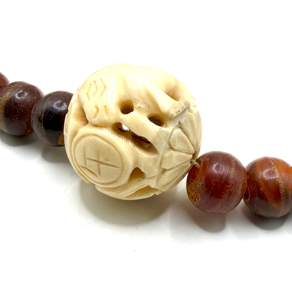 Vintage 90s Red Brown Resin Carved Bone Ram Character Statement Necklace