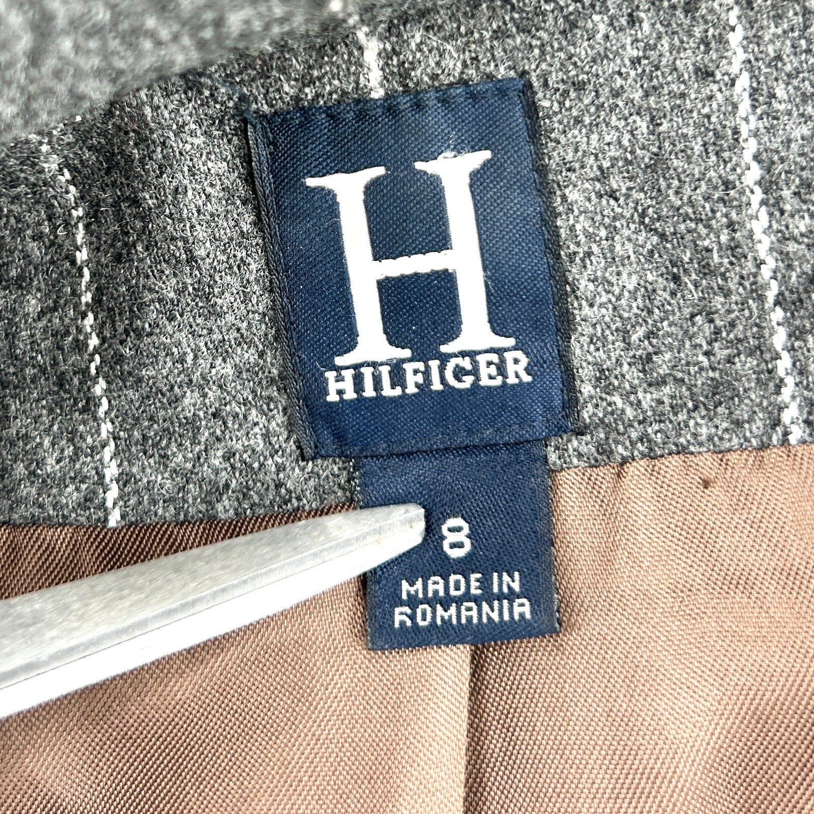 Hilfiger Gray Silver Metallic Pinstripe Wool Blend Two Button Blazer