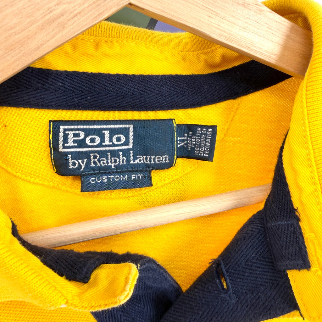 Vintage Y2K Ralph Lauren Yellow 100% Cotton Custom Fit Rugby Polo Shirt