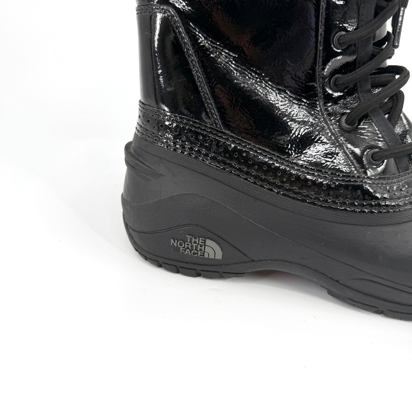 The North Face Black Patent Trim Waterproof Lace Up Snow Boots