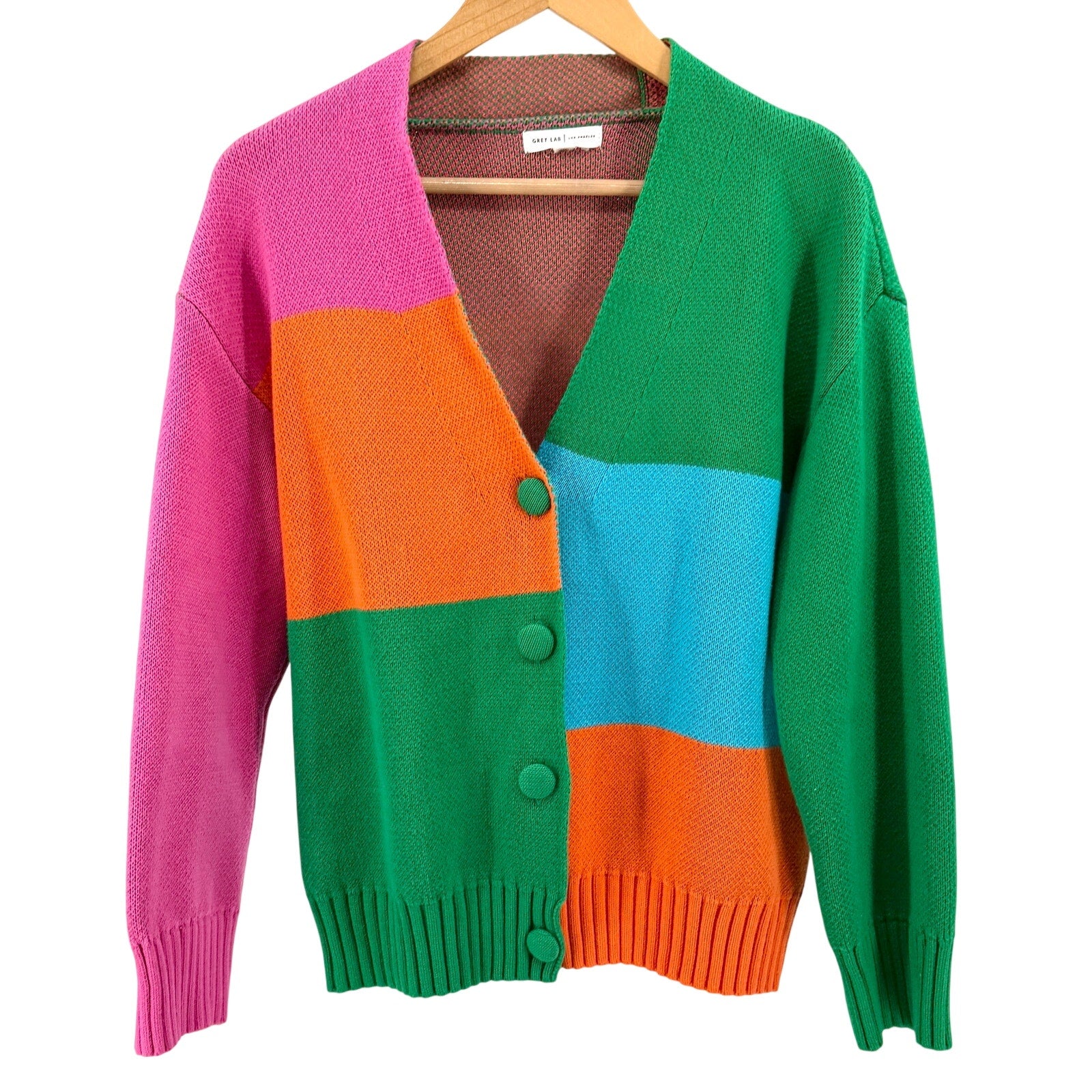 Grey Lab Colorblock Knit Button Front Cardigan Sweater