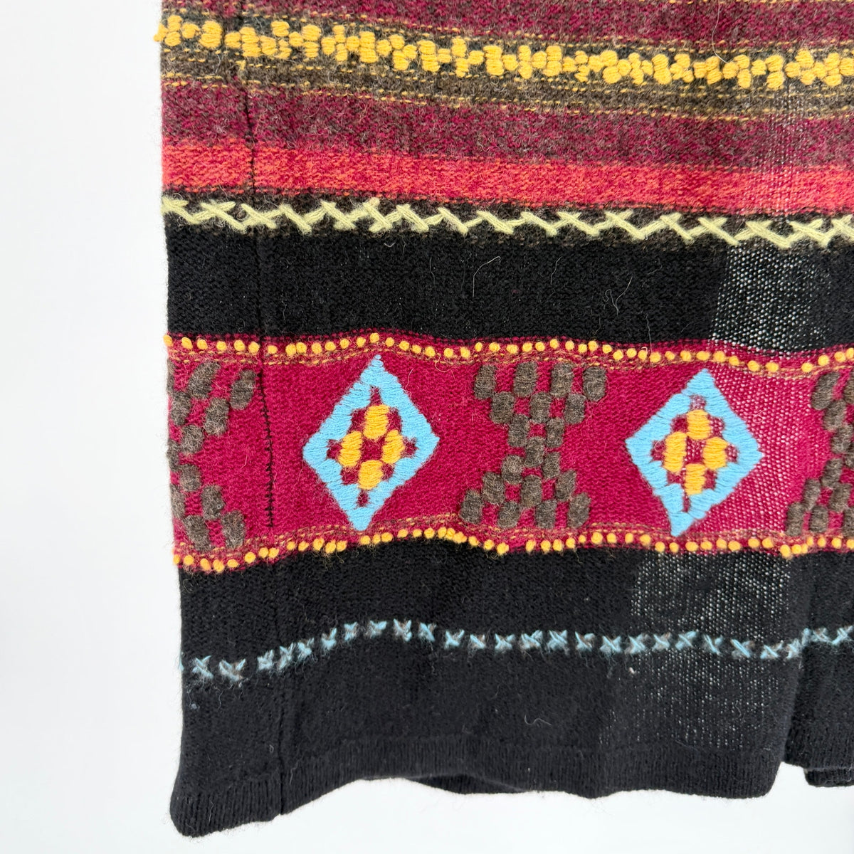 Vintage Y2K Double D Ranch Black 100% Lamb Wool Southwestern Knit Maxi Skirt
