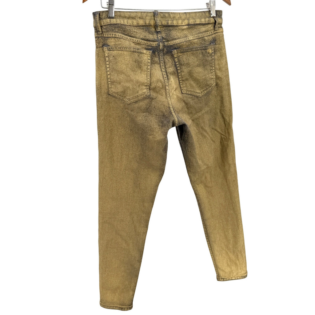 Lauren Ralph Lauren Black Gold Coated Metallic Skinny Denim Jeans