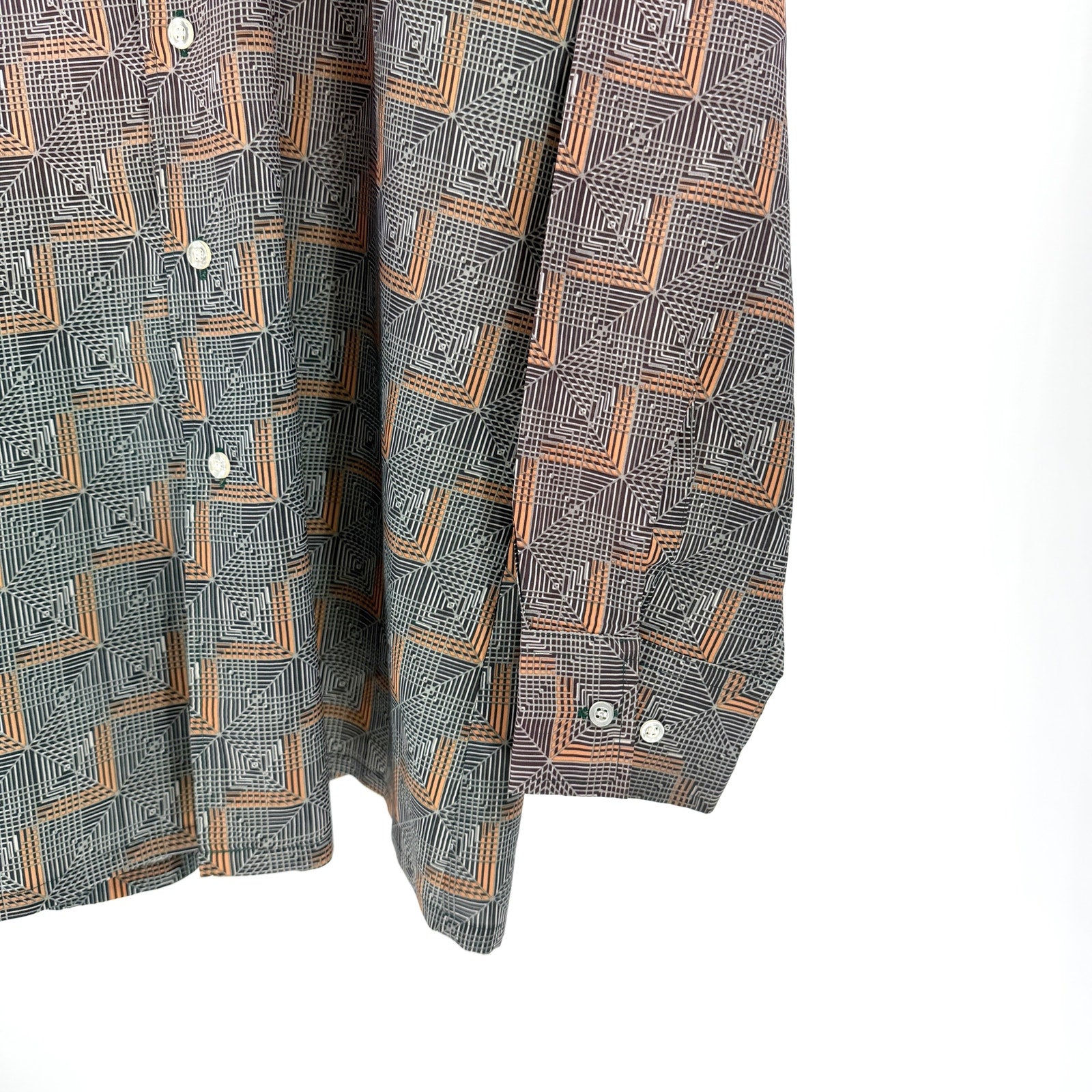 Vintage 70s FAI Polyester Brown Green Gradient Retro Disco Geometric Shirt