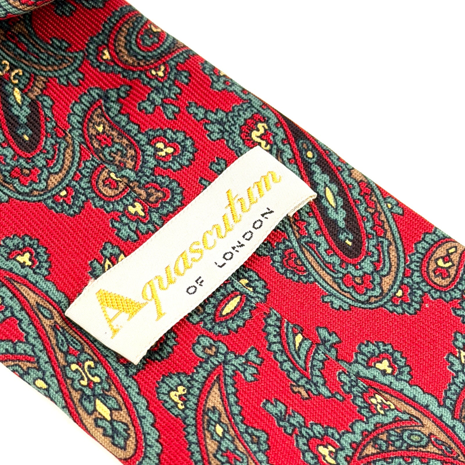 Vintage 80s Aquascutum of London Red 100% Silk Paisley Necktie