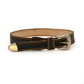 Vintage 90s Forest Green Genuine Leather Belt with Orange Stitching