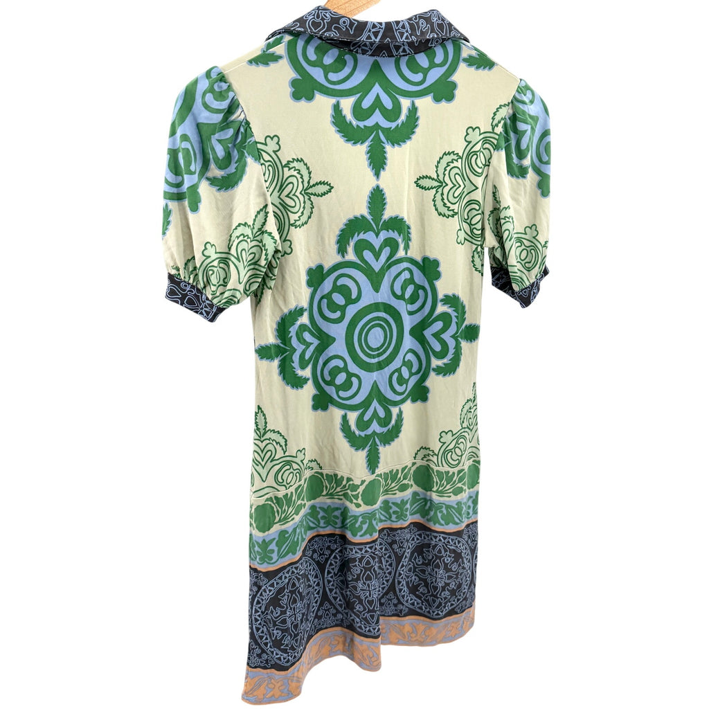 Vintage Y2K Hale Bob Green 100% Silk Graphic Print Polo Mini Dress