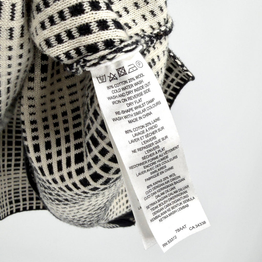 French Connection Black White Grid Plaid Zip Mock Neck Sweater Top