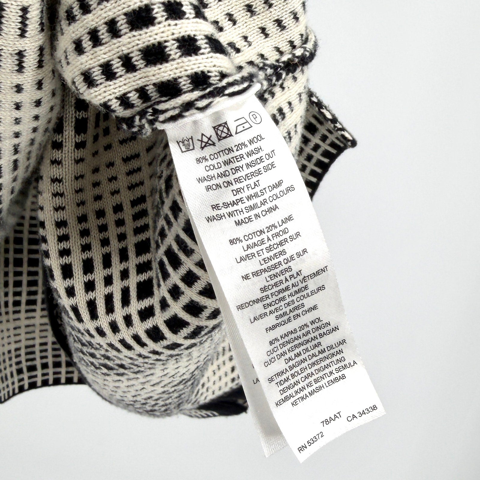 French Connection Black White Grid Plaid Zip Mock Neck Sweater Top