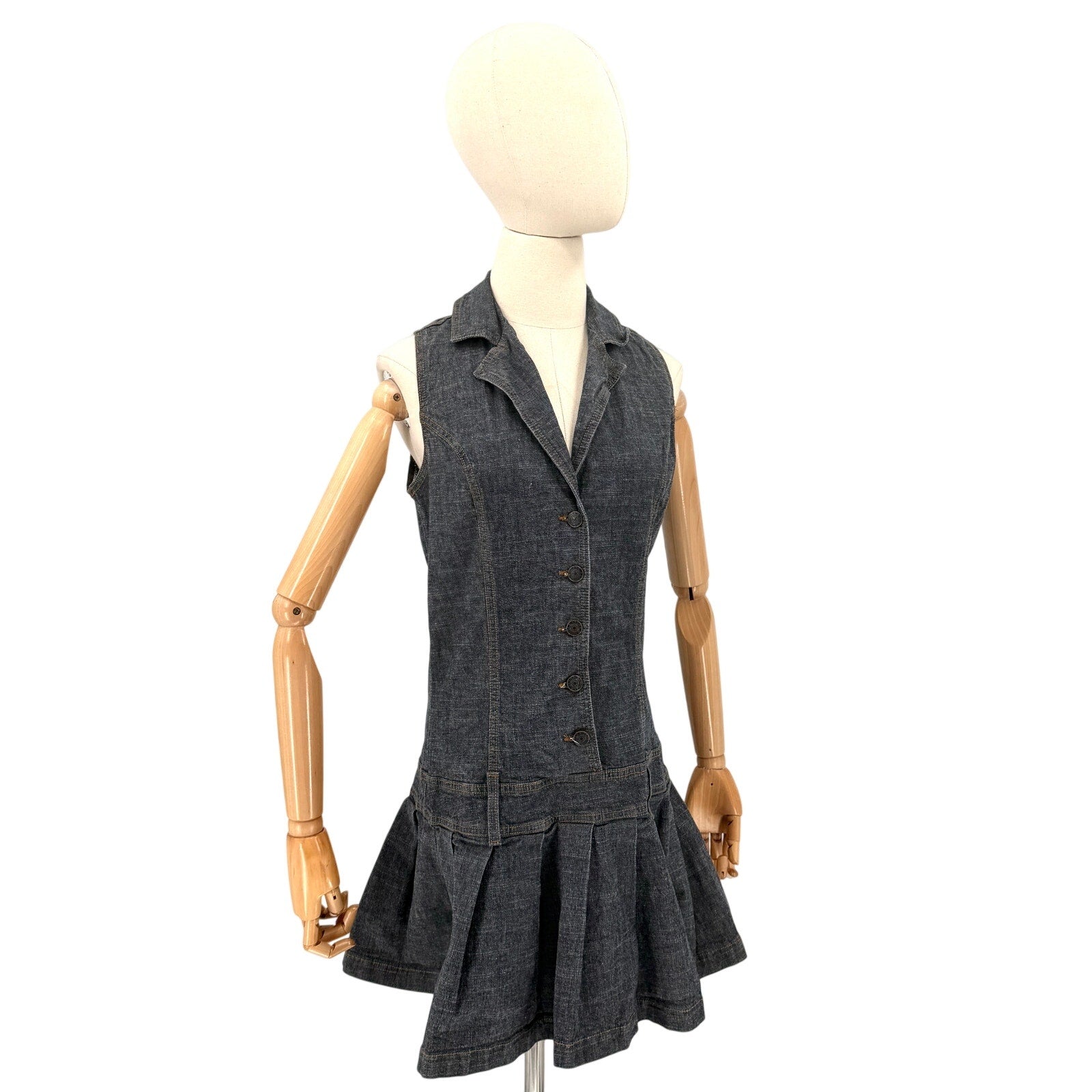 Vintage Y2K Encore Jeans Dark Wash Drop Waist Pleated Skirt Mini Dress