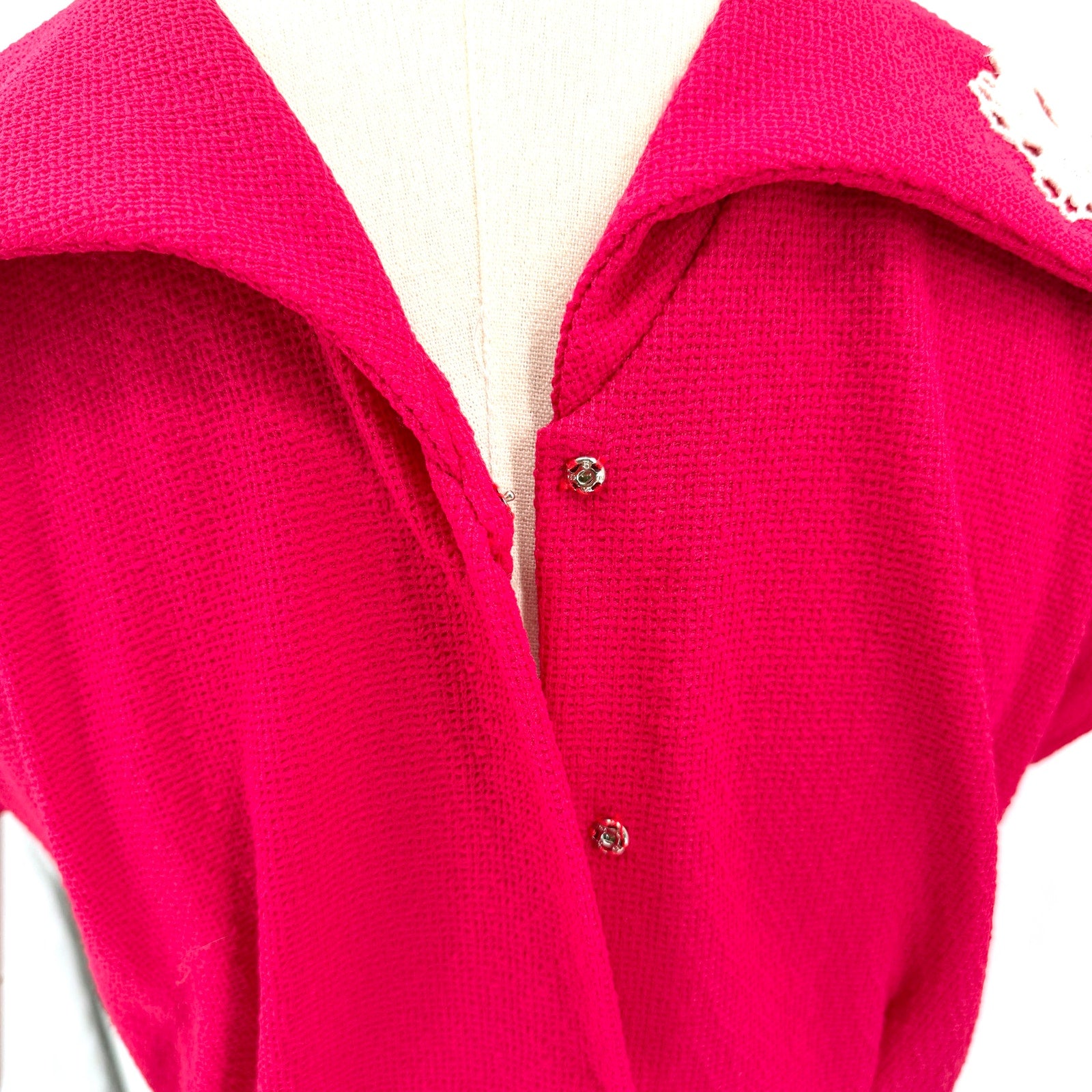 Vintage 70s Pink Textured Floral Appliqué Day Dress