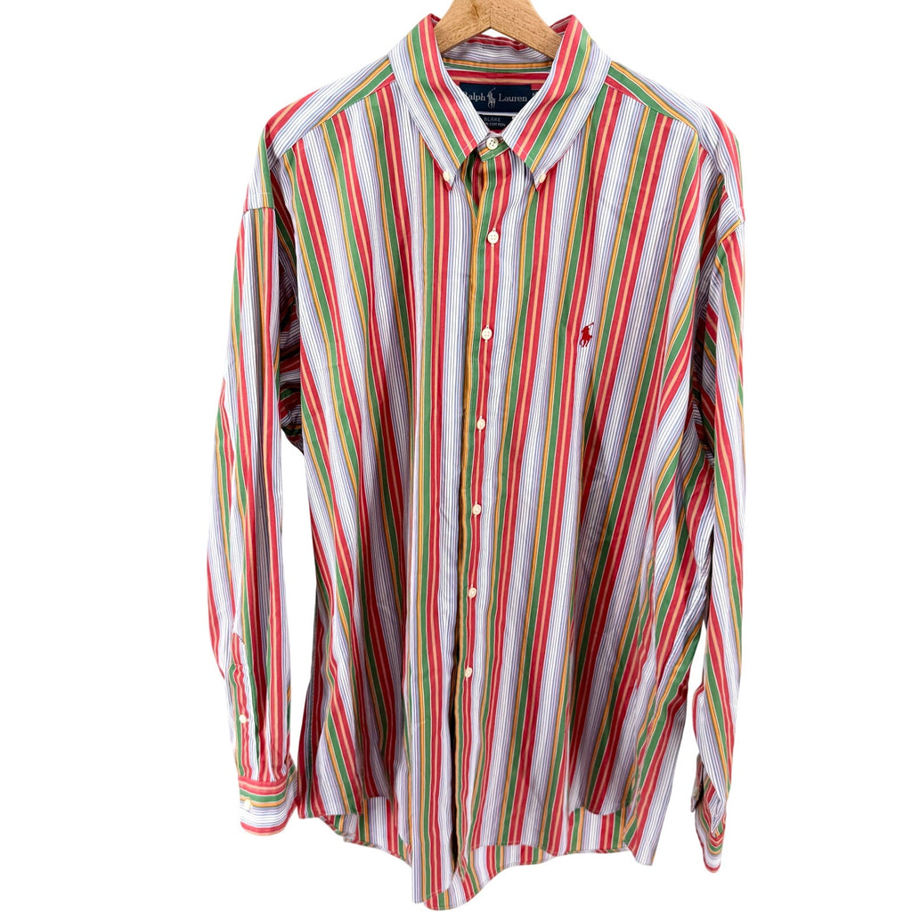 MINT Vintage Y2K Ralph Lauren Blake Red Green Stripe Cotton Button-Down Shirt