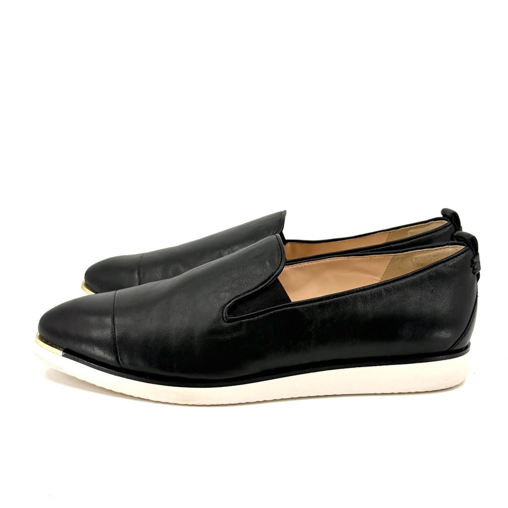 Cole Haan Grandseries Black Genuine Leather Cap Toe Slip-on Sneakers