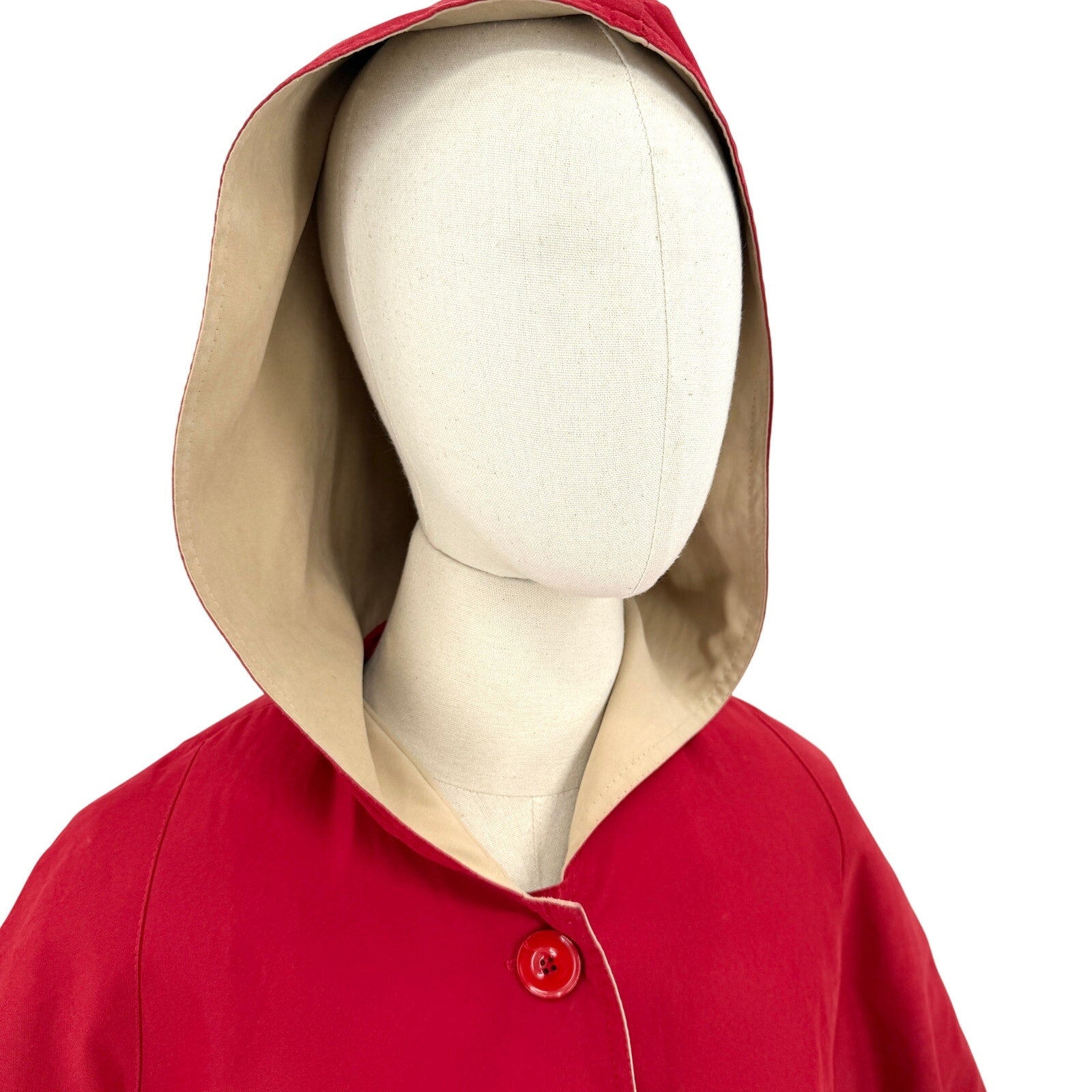 Vintage 80s Sigla's Red Tan Hooded Raincoat Windbreaker Jacket