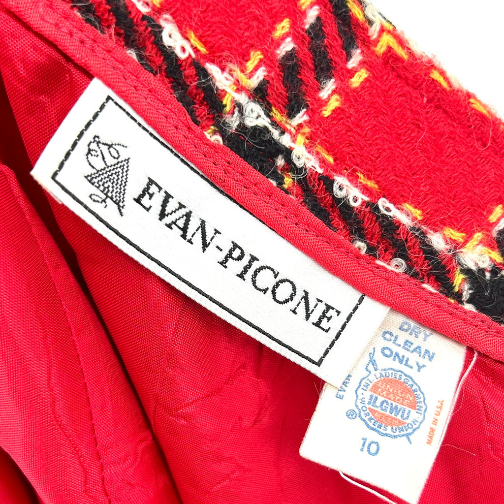 Vintage 80s Evan-Picone Red Black Plaid 100% Wool Academia Pencil Skirt