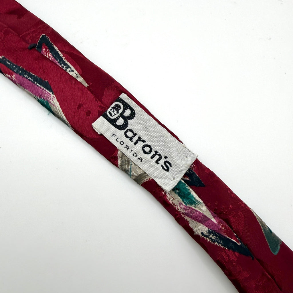 Vintage 90s Guy Laroche Couture Maroon 100% Silk Abstract Geometric Necktie