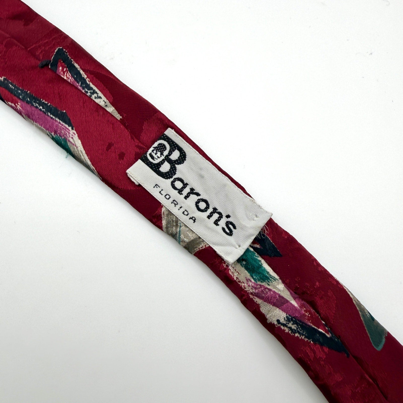 Vintage 90s Guy Laroche Couture Maroon 100% Silk Abstract Geometric Necktie