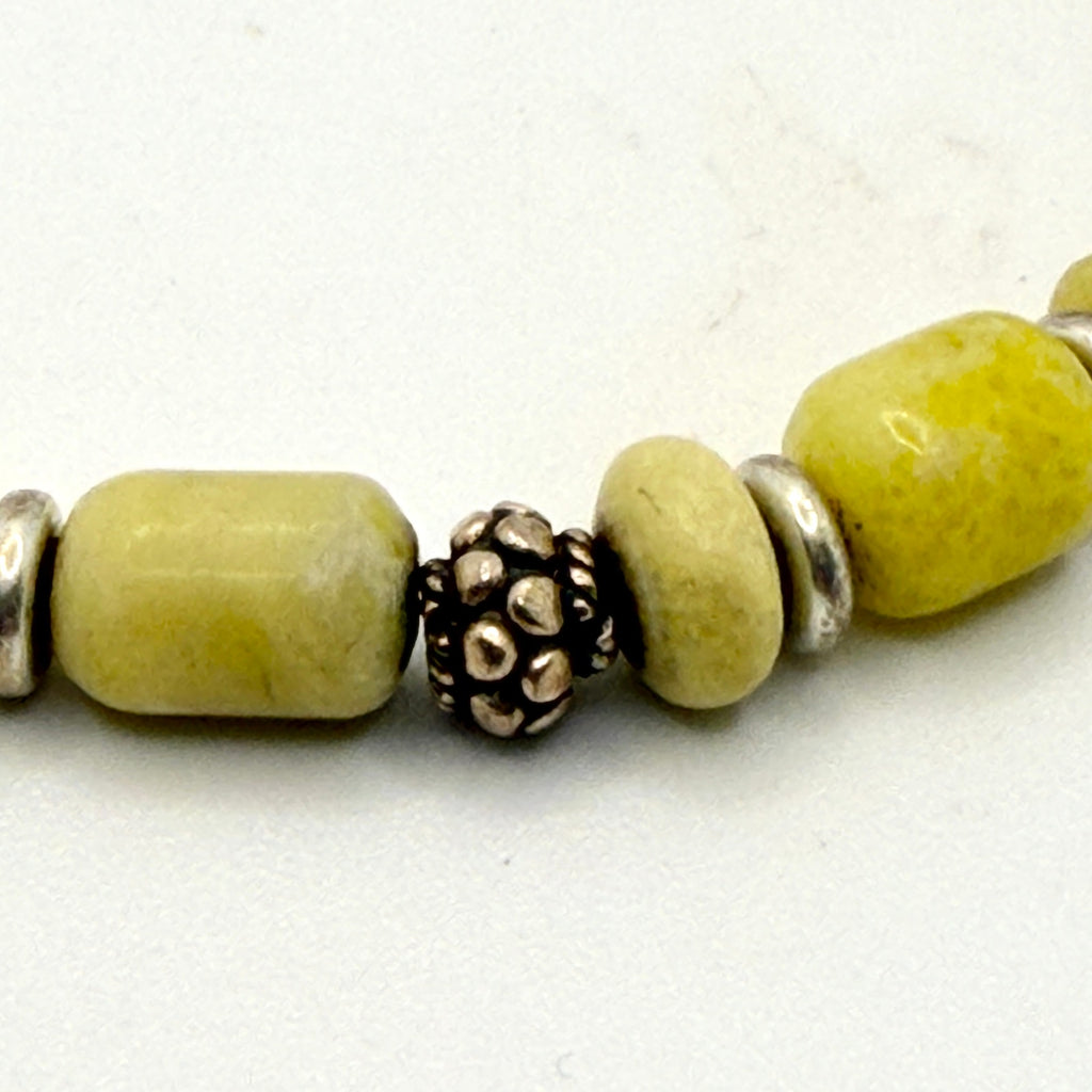 Vintage 90s Yellow Sterling Silver Jasper Southwest Stamped Toggle Bracelet