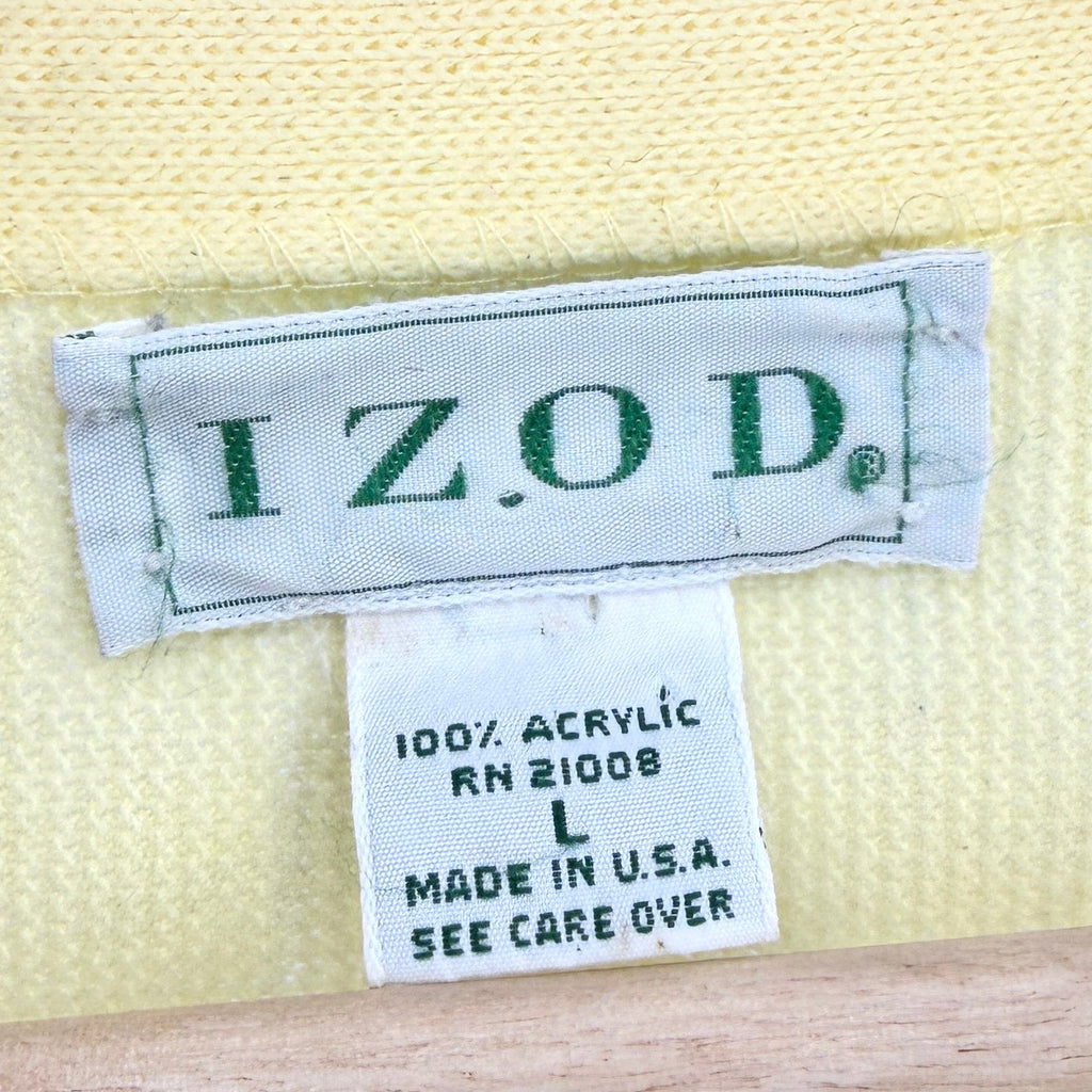 Vintage 70s IZOD Yellow Golf Prep V-Neck Knit Button Cardigan Sweater