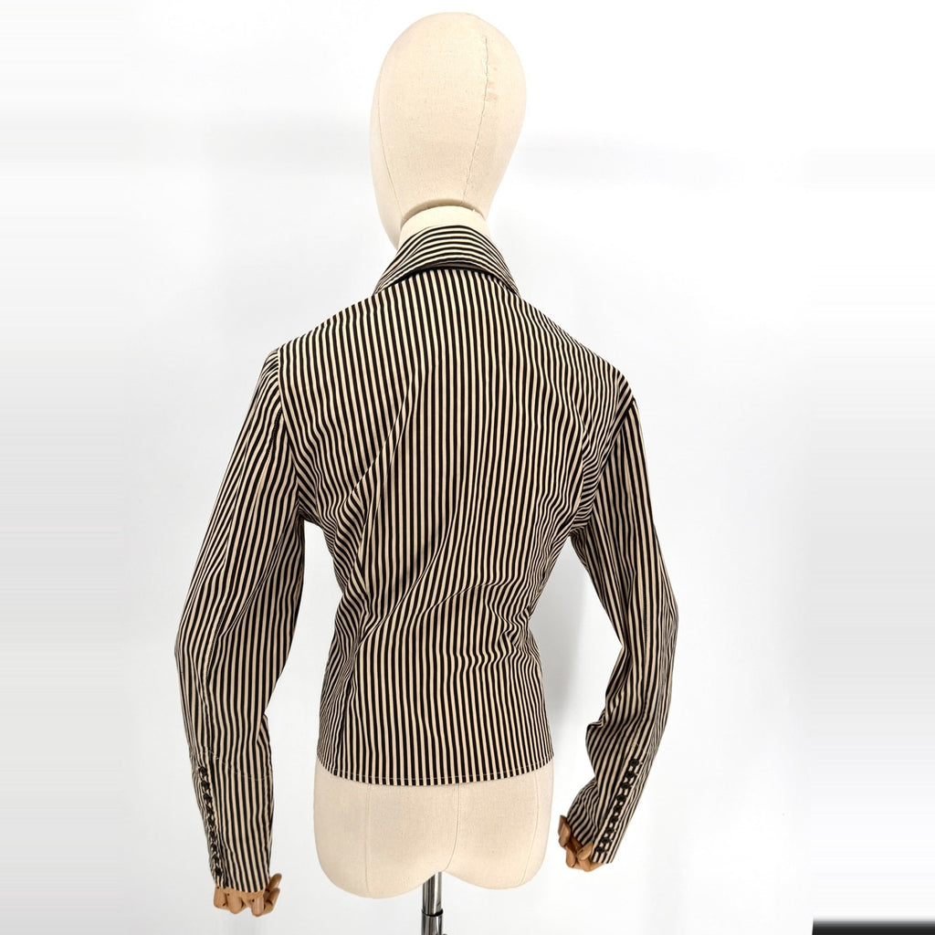 Carlisle Beige Black Striped Tie-Front Blouse